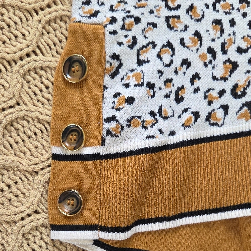 Veronica Beard Ronja Animal Print Varsity Trim V-Neck Sweater - Size M View 5